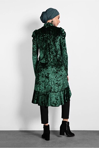 TRENDTESETTÜR Γυναικεία Πράσινη (Σμαραγδένια) Φούστα με βολάν γιακά δεμένο τουνίκ 40387