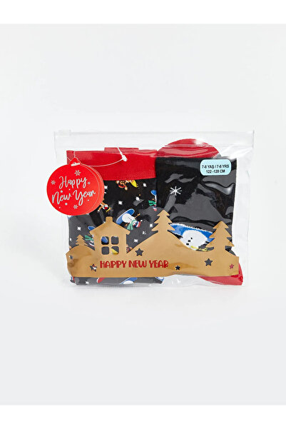 LC Waikiki LCW Kids Siyah Baskılı Yılbaşı Temalı Erkek Çocuk Boxer ve Çorap