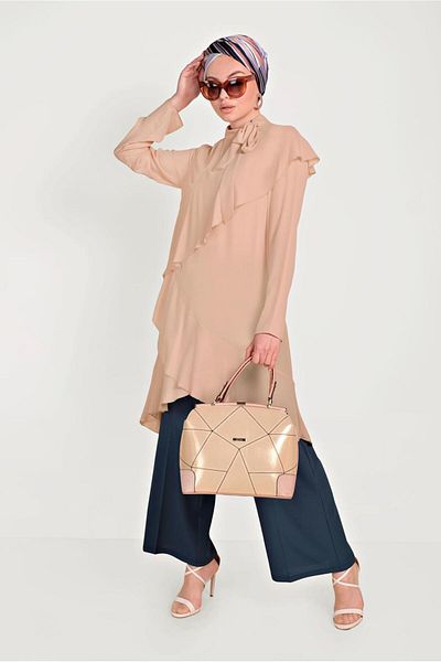 TRENDTESETTÜR Women's Powder (K.SOMON) Halter Neck Asymmetric Tunic 40447