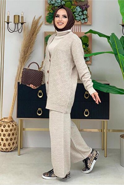 TRENDTESETTÜR Γυναικεία Μπεζ (STONE) Πλεκτή Ζακέτα με Κουμπιά 01222