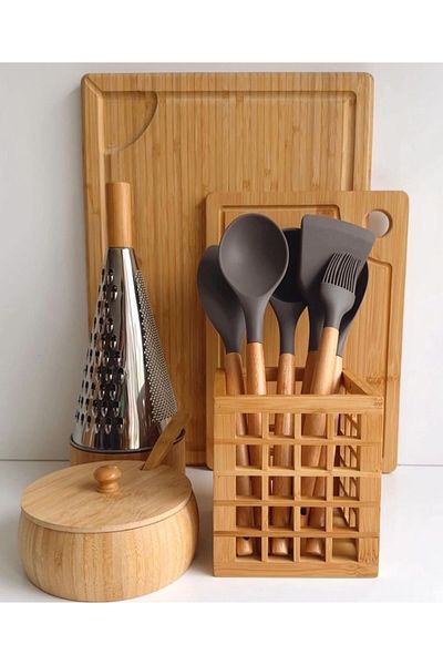 Janset Bamboo Cage Small Size Cutlery Holder, Organizer, Multi-Purpose Basket, Bathroom, Kitchen Decor 13*13*15 cm