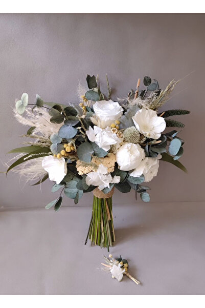 Runkli Adams Beyaz Şoklanmış Gelin Çiçeği Gelin Buketi Ra0098