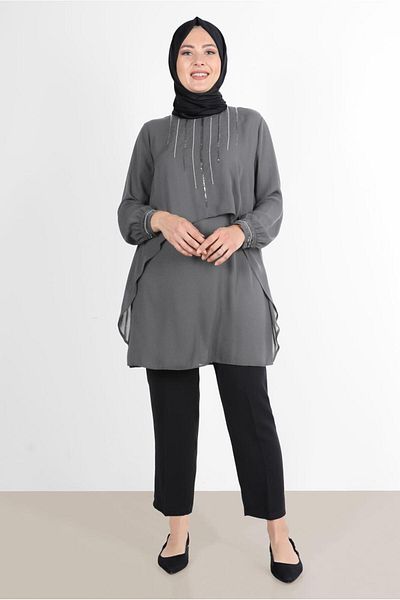 TRENDTESETTÜR WOMEN GRAY (K.GREY) STONE DETAIL TUNIC 20065