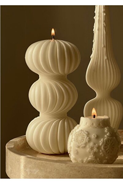 SCA CANDLE Dekoratif Mum Luks Mum Dalgalı Beyaz Renk