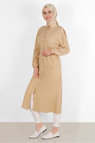 TRENDTESETTÜR Γυναικείο καφέ (CAMEL) Ανδρικό τουνίκ με κουμπιά 4243