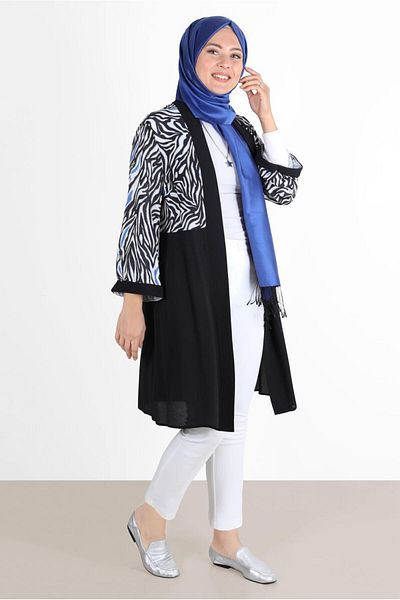 TRENDTESETTÜR WOMEN'S NAVY BLUE (SAX) ZEBRA PATTERNED VEST 20072