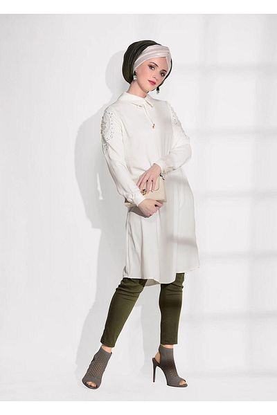 TRENDTESETTÜR Γυναικεία Κρέμα T 61781 Elegance- Μανίκι με λεπτομέρεια από γκιπούρ