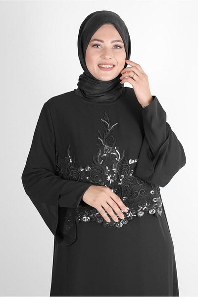 TRENDTESETTÜR Γυναικείο Μαύρο T 5600 Νέο Multi Chiffon 2 τεμάχια Ρούχα. Βραδινό φόρεμα
