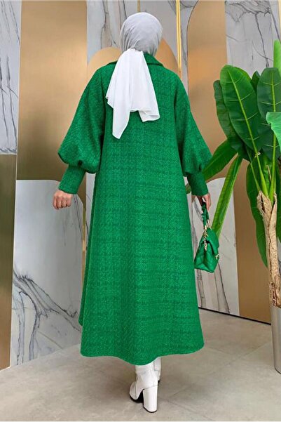 TRENDTESETTÜR Women's Green Buttoned Belted Coat 7277