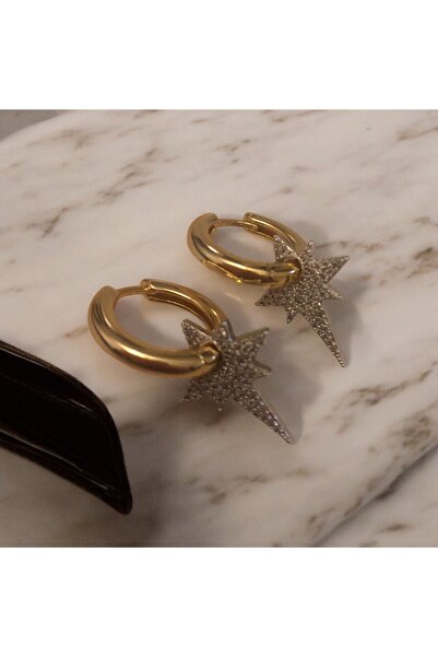 bellss accessory Gold Zirkon Taşlı Kutup Yıldızı Küpe