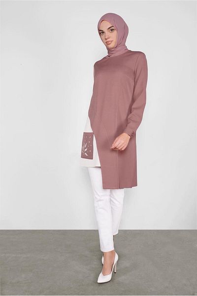 TRENDTESETTÜR Women's Pink (ROSE) Asymmetrical Cut Pocket Tunic 41166