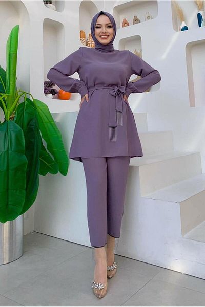 TRENDTESETTÜR Purple Chain Detailed Women's Trousers Set - LILA T 4248