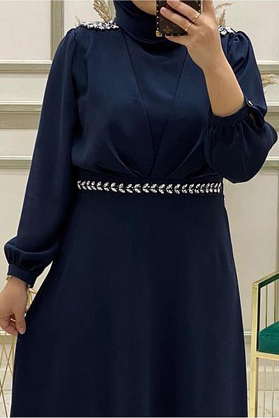 TRENDTESETTÜR Γυναικείο φόρεμα Navy Blue Stoned - Αξεσουάρ Detailed T 30800