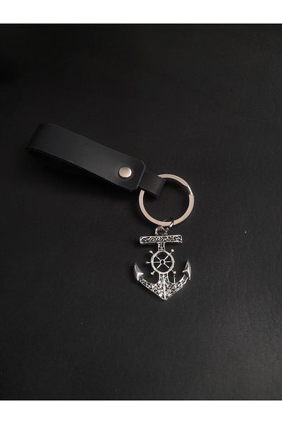 BSN Store Genuine Leather Keychain with Scandinavian Fashion Anchor Figure