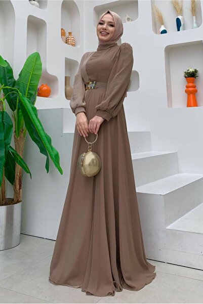 TRENDTESETTÜR Γυναικείο φόρεμα σιφόν δίχρωμο με ζώνη βιζόν T 6083