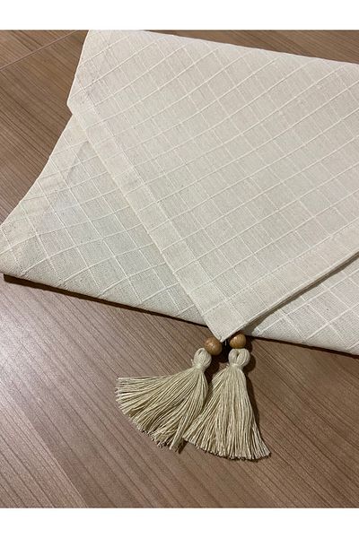 LILYUM Τετράγωνο σχέδιο Ακατέργαστο Λινό Runner 40x140 cm