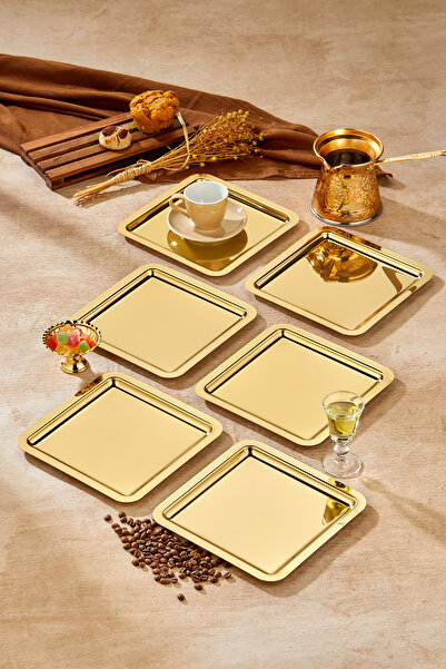 Genel Markalar Royal Gold Serisi Gold Sunum Tepsisi, Söz Nişan Tepsisi,  24cm, Avangart Dizayn, 6 Adet