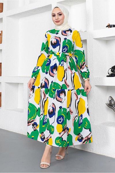 TRENDTESETTÜR ΓΥΝΑΙΚΕΙΟ ΠΡΑΣΙΝΟ (BENETTON) ΦΟΡΕΜΑ ΜΕ ΣΧΕΔΙΟ ΖΩΝΗ T 144