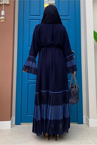 TRENDTESETTÜR Γυναικείο Navy Blue πλισέ Λεπτομερές Flounced Abaya T 4547