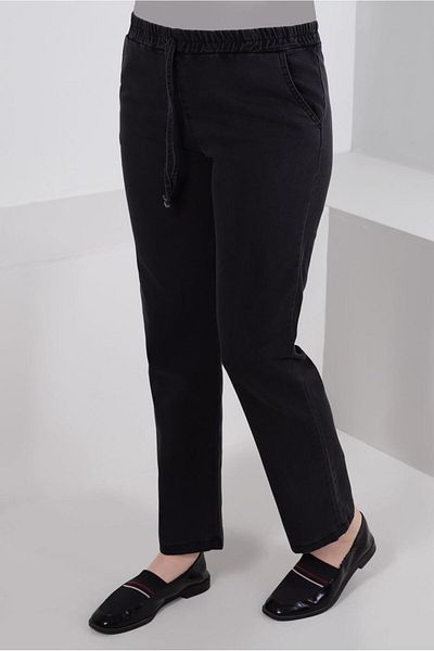 TRENDTESETTÜR Pantaloni negri din denim - talie elastică, picior drept T 2315