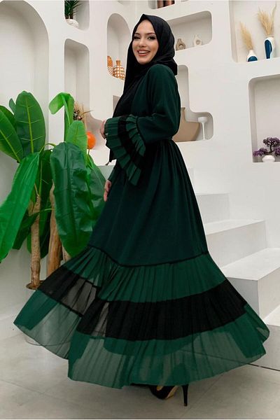 TRENDTESETTÜR Abaya cu volan detaliat plisat verde (Smirald) pentru femei T 4547