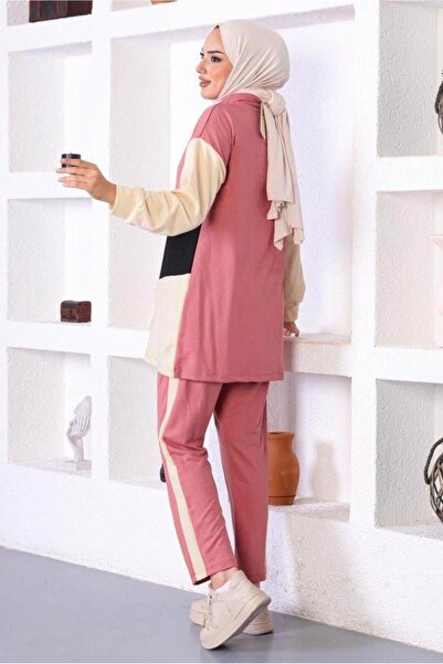 TRENDTESETTÜR WOMEN'S PINK (ROSE) TRICOLOR ZIPPERED DOUBLE PANT SUIT T 6072