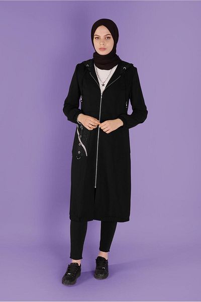 TRENDTESETTÜR Γυναικεία καμπαρντίνα με μαύρη τσέπη με λεπτομέρεια μεταλλικά αξεσουάρ T 10395