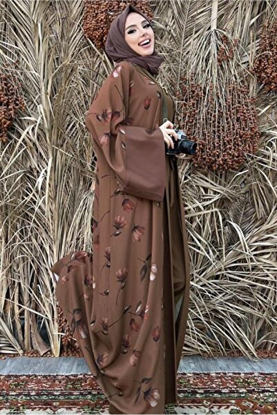 TRENDTESETTÜR Women's Brown Floral Patterned Jumpsuit Suit T 2138