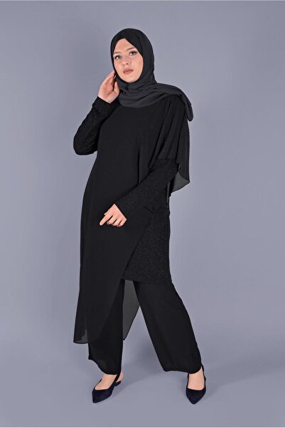 TRENDTESETTÜR KADIN SİYAH VOLANLI SİMLİ TUNİK T 40859