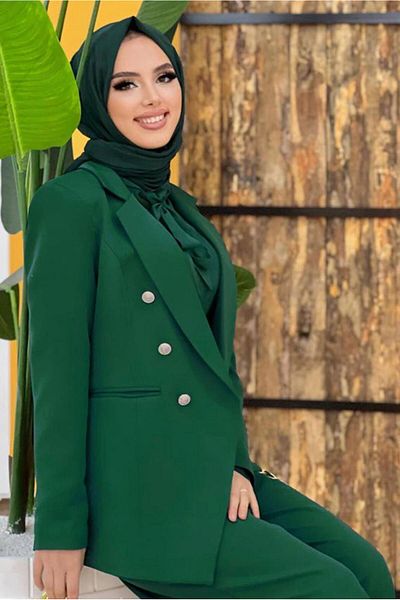 TRENDTESETTÜR بدلة كلاسيكية للسيدات باللون الأخضر (الزمرد) مع بنطلون T 2038