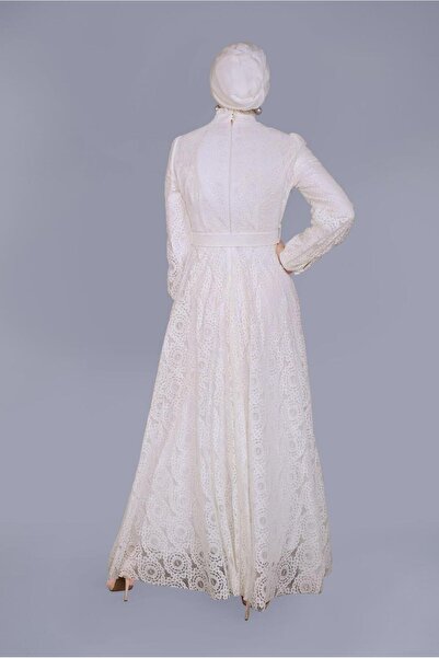 TRENDTESETTÜR Women's Ecru Lace Round Neck Dress T 41662