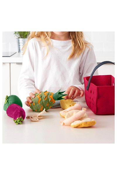 IKEA سلة فاكهة لعبة لاتسا القطيفة مكونة من 12 قطعة مع فواكه ملونة