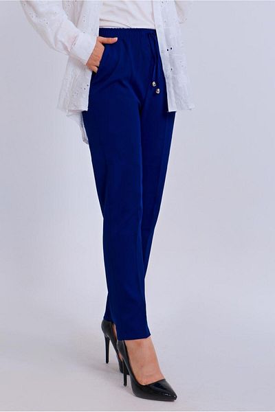 TRENDTESETTÜR Navy Blue Saks Women's Trousers - Elastic Waist t 80004