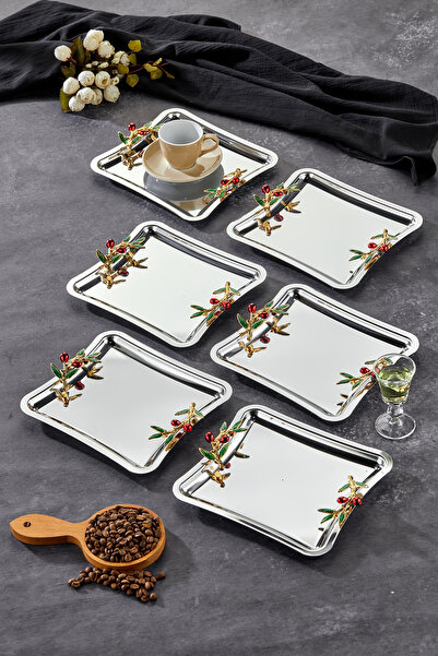 Turkco Duo Bacche Rosso - 22 سم، 6 قطع من صينية الخطوبة من سلسلة Elegante Square من الكروم