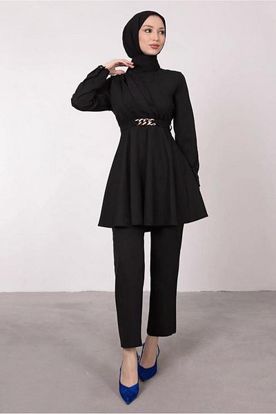 TRENDTESETTÜR Μαύρο Ζαρτιέ Παντελόνι - Γυναικείο Σετ T 0685