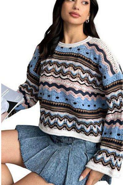 veira Colorful Patterned Women's Knitted Knitwear Sweater