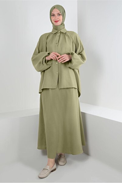 TRENDTESETTÜR A.Khaki Women's Skirt Suit - Elastic Cuffs, Muslin T 20113