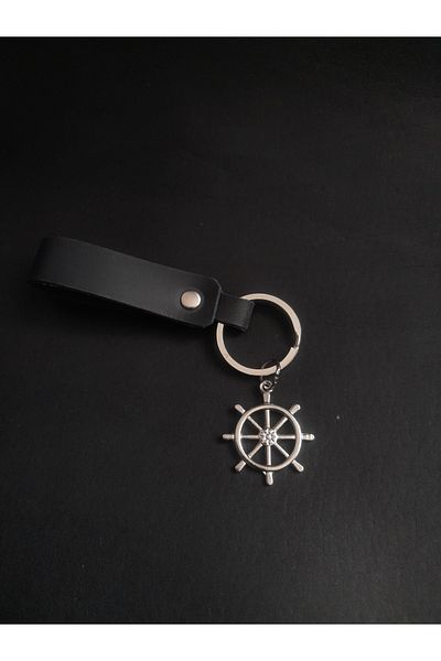 BSN Store Sailor Fashion Genuine Leather Keychain with Rudder Figure