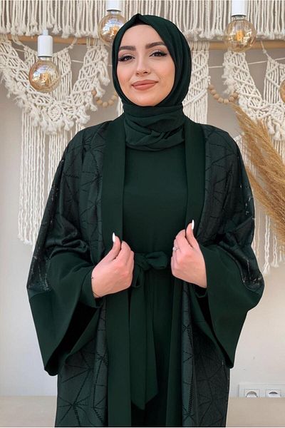 TRENDTESETTÜR بدلة نسائية باللون الأخضر (الختم) مزينة بالدانتيل بذلة مزدوجة T 2873