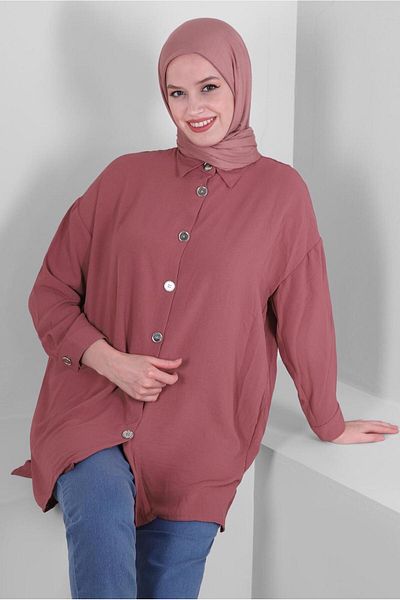 TRENDTESETTÜR Women's Pink (ROSE) Buttoned Shirt Tunic T 5234