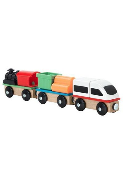 IKEA Lıllabo Train Set Multicolor Wooden 3 Pieces Locomotive and Freight Wagon