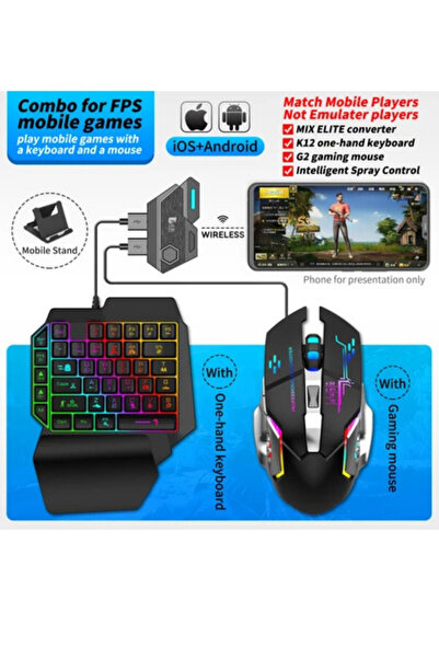 GoMarkt Oyuncu Klavye Mouse Set 4 in 1 Mobil Oyun Seti Ios & Android Uyumlu