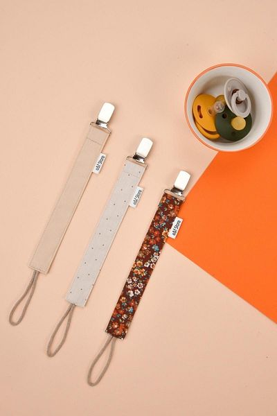 e&f Store Cotton Certified Baby Pacifier Chain - Set of 3 Beige, Mink, Floral