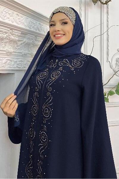 TRENDTESETTÜR KADIN LACİVERT ÖNÜ TAŞ İŞLEMELİ FERMUARLI FERACE T 6087