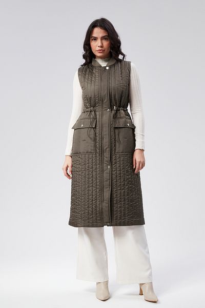 MASSMİZO Women's Zipper Detailed Long Quilted Vest