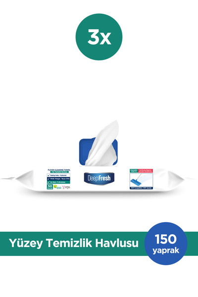 Deep Fresh İz Bırakmaz Mop Uyumlu Yer Temizleme Havlusu 50 Yaprak 3 Adet | Beyaz Sabun | Karbonat, Beyaz Sirke