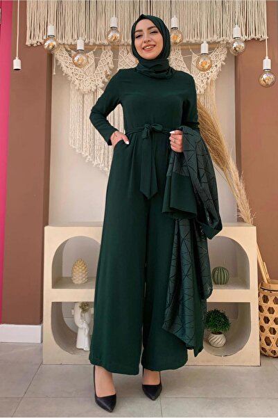 TRENDTESETTÜR Women's Green (Emerald) Lace-Detail Double Tulle Suit t 2873