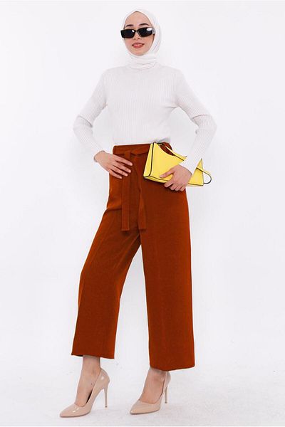TRENDTESETTÜR Women's Red Elastic Waist Wide Leg Trousers t 80079