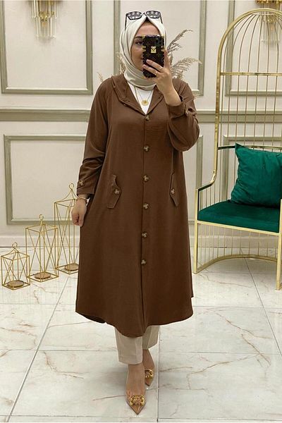 TRENDTESETTÜR WOMEN'S COFFEE HOODED BUTTONED CAP T 90345