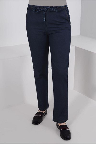 TRENDTESETTÜR Pantaloni de damă din denim bleumarin - talie elastică, picioare drepte T 2315